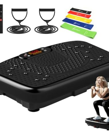 SoftGym Vibration Plate Exercise Machine for Lymphatic Drainage,Power Vibrate Stand Shake Board 450 Lbs Capacity Whole Body Workout Waver with Resistance Bands Weight Loss Gifts for Women Men-Black