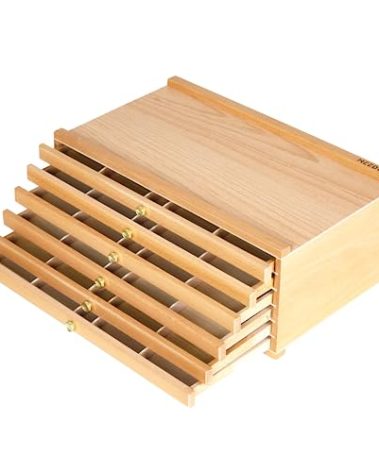 MEEDEN 6-Drawer Artist Supply Storage Box - Portable Foldable Multi-Function Beech Wood Artist Tool & Brush Storage Box with Compartments & Drawer for Pastels, Pencils, Pens, Brushes, Stamp