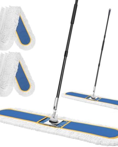 48" Commercial Industrial Dust Mop for Floor Cleaning, Large Floor Dust Broom with Washable Mops Pads, Wet Dry Duster Mops for Hardwood Floors,Marble, Laminate, Tile, Concrete, Garage,Blue