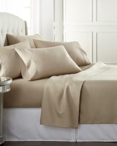 Danjor Linens Bed Sheet Set Queen Size for Hot Sleepers, Hotel Premium Sheets with 4 Pillowcases, Lightweight Brushed Microfiber Deep Pockets, Breathable Cooling 6 Piece Bedding Sets, Taupe