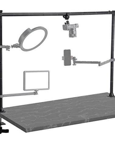 JUSMO LS15 Pro Camera Desk Mount, Aluminum Overhead Camera Mount Rig, Table Multi-Device Pole to Mount Magic Arm Clamp, DSLR, Cameras, Phone, Light, Microphone, Streaming, Studio, Max Load 22 lb