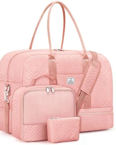 IBFUN Weekender Bags for Women, 3PCS 21" Large Travel Duffle Carry On with Crossbody Bag & Toiletry Bag, Water-Resistant Shoe Compartment, Trolley Sleeve, for Business Weekend Overnight Trips