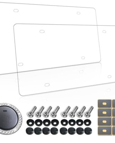 Aootf License Plate Covers- Clear Flat License Plate Protector, Unbreakable Plastic Protective Shield with Screws Caps, 2 Pack for Front Rear Car Tags