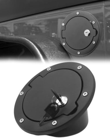 YINNCKE Car Locking Gas Cap Fuel Tank Cap Lockable Fuel Filler Door With Keys Gas Tank Cap Cover ABS Fits for Jeep Wrangler JK Unlimited Rubicon Sahara 2007-2018