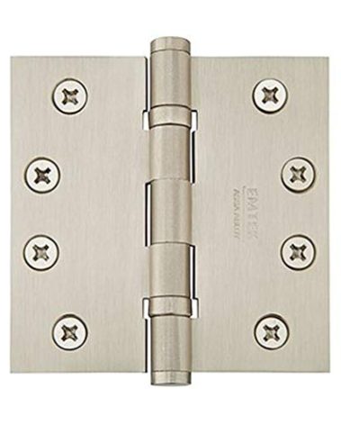 Emtek Hardware Steel Heavy Duty Hinges, Ball Bearing, Pack of 6, Square Corners, Size: 4 x 4 in. Color: Satin Nickel (US15), Thickness: 3.3MM, Model: 94014US15BB