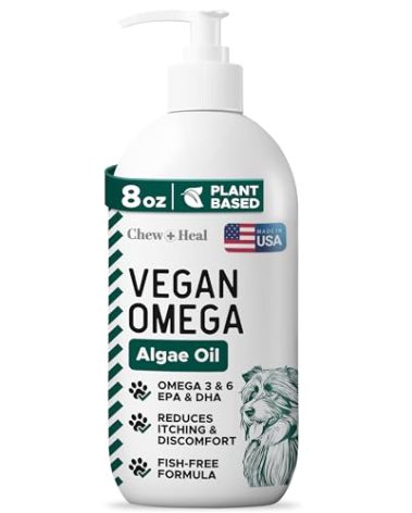 Vegan Omega 3 Oil for Dogs - 8 oz of Fish Free Algae Oil for Healthy Skin and Coat - Made with Omega 3 and 6 Fatty Acids, EPA, DHA, and DPA - Made in The USA