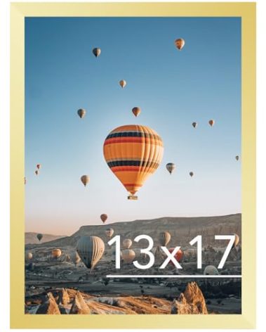 JCJMY 13x17 Picture Frame Gold for Wall Hanging, Wall Mounting Horizontally or Vertically, 13 x 17 Wall Gallery Poster Photo Frame with Shatter Resistant Plexiglass, Gold