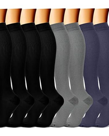 CHARMKING Compression Socks for Women & Men (8 Pairs) 15-20 mmHg Graduated Copper Support Socks are Best for Pregnant, Nurses - Boost Performance, Circulation, Knee High & Wide Calf (L/XL, Multi 44)