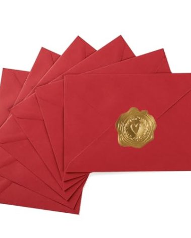 50 Pack A7 Colorful 5x7 Envelopes V Flap Invitation Envelopes for 5x7 Cards, Birthday, Weddings, Graduations, Greeting Cards, Baby Shower 5.24 x 7.24 Inches (Red)