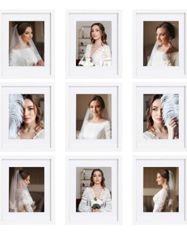 BSRHOME 11x14 Picture Frame Set of 9, Display Pictures 8x10 with Mat or 11x14 without Mat, Multi Collage Gallery Square Photo Frames for Wall or Tabletop, White