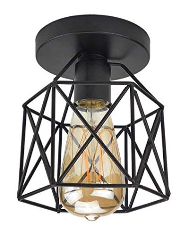 Lysed E26 E27 Retro Black Industrial Light Fixture,Vintage Flush Mount Ceiling Light,Mini Metal Rustic Ceiling Lamp for Porch Hallway,Kitchen,Stairway,Farmhouse Light