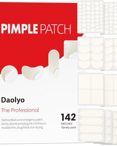 Daolyo Large Acne Pimple Patches for Face, 6 Sizes 142 Counts Big Hydrocolloid Bandages for Body, Forehead, Chin, Nose, Neck & Chest(Round, Oval, Moon, Square)