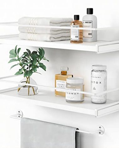 Forbena Bathroom Shelves for Wall Set of 2, White Nursery Floating Book Shelves for Kids Room, Small Wall Mount Bookshelf and Toy Storage Organizer for Baby Toddlers Teens Boys Girls Bedroom