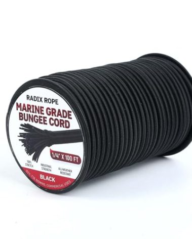 Marine Grade Bungee Cords Heavy Duty Outdoor - Bungee Cord Roll - 100% Stretch Elastic Cord and Absorbent Bungee Shock Cord for Kayak Deck, Camping, Crafting (1/4" x 100ft)