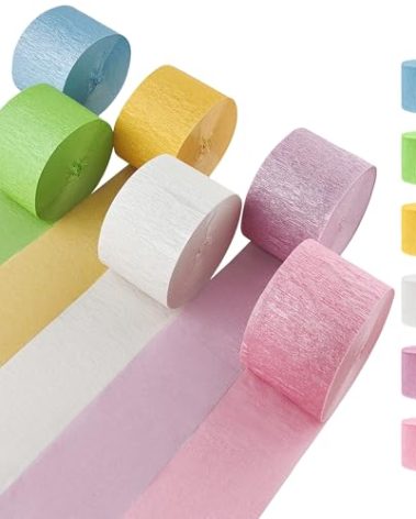 Oun Nana Metallic Pastel Crepe Paper Streamers 6 Rolls, 2.2" x 123 Ft Birthday Streamers Party Decorations for Baby Shower Bachelorette Bridal Shower Graduation Wedding Engagement Anniversary