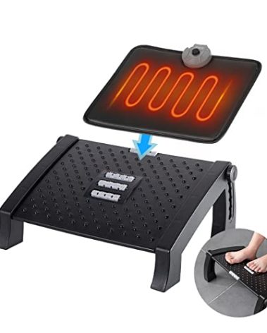MyPlace Adjustable Height Foot Rest Under Desk at Work - 6 Height Sturdy Office Footrest - Added Heated Foot Mat - Non Slip Bottom - Straighten Back & Hip & Leg and Improve Posture…