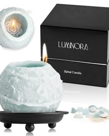 LUMINORA Unique Spiral Scented Candle | Hand-Crafted Soy Decorative Candle with Mesmerizing Spiral Burn, Twisted Wave Design & Premium Gift Box | (Bit of Blue, Ocean)