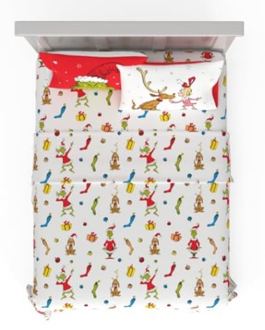 Collectibles Dr. Seuss The Grinch Holiday & Christmas Bedding Super Soft Microfiber 4 Piece Full Sheet Set, (Officially Licensed Product) by Franco