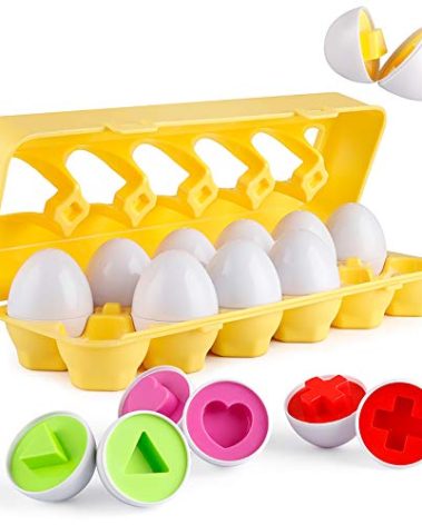 Coogam Matching Eggs 12 pcs Set Color & Shape Recoginition Sorter Puzzle for Toddlers Easter Travel Game Early Learning Educational Fine Motor Skill Montessori Gift for Year Old Kids