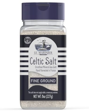 Le Marinier Celtic Salt Organic Fine Ground, 8oz. Mineral Rich 100% Natural and Unrefined. Refillable Salt Shaker. French Sea Salt with Vital Minerals. Hand Harvested (8oz Fine Ground)