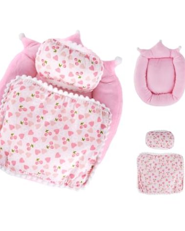 Bed for Labubu Bed Sofa, Miniature Crib with Pillow and Blanket for 17cm Doll Seat, Doll House Furniture, Bedroom Accessories for Labubu Fans Collectors (Pink)