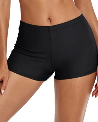 MISSVOG Swim Bottom Shorts Women High Waisted Board Shorts Stretchy Bathing Suits Shorts Bottoms Black M