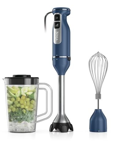 Ninja Immersion Blender and Whisk, Hand Stick Blender, 4 Speeds, with SplatterShield and PanProtect, 4-Cup Blending Vessel, Dishwasher Safe, 5-ft Cord, Ergonomic, Deep Navy, CI201ND