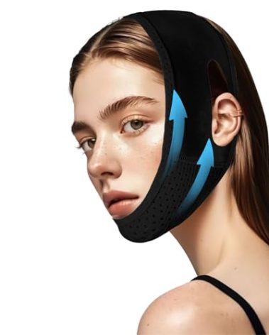 Double Chin Reducer, Reusable V Line Lifting Mask, Chin Strap for Sleeping Jawline Shaper for Double Chin V Shaped Face Mask，Pink (Black)