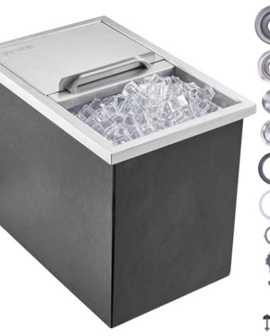 VEVOR Drop in Ice Chest, 18"L x 12"W x 14.5"H Stainless Steel Ice Cooler, Commercial Ice Bin with Sliding Cover, 40.9 qt Outdoor Kitchen Ice Bar, Drain-pipe and Drain Plug Included, for Cold Wine Beer