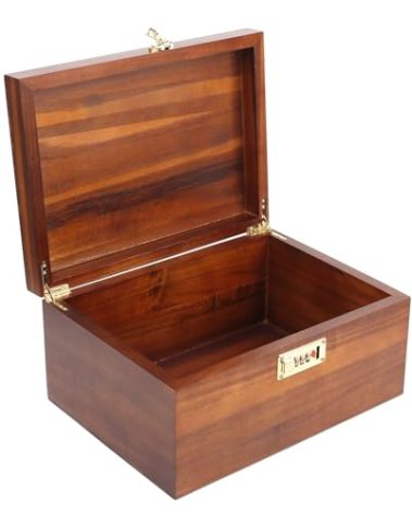 NLGQ Large Wooden Storage Box with Combination Lock, 12.5 IN Acacia Wood Keepsake Box with Lid for Storage Trinkets, Jewelry, Card, Photo, Wooden Lock Decortive Case for Home -WB005-X Large