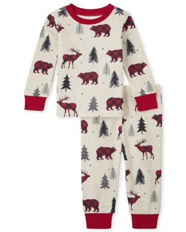 The Children's Place Baby Girls Family Matching, Festive Christmas Sets, Cotton Pajama Set, Moose Bear, 5T US