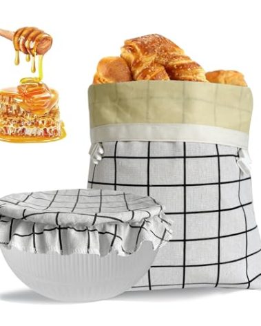 NEOHANA Beeswax Bread Bags for Homemade Bread and Bowl Cover Reusable Bread Baker Set Sourdough Bags