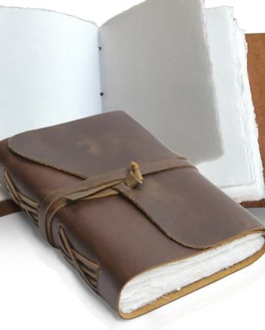 WANDERINGS Vintage Leather Journal - Handmade Leather Bound Notebook with Handmade Ivory Deckle Edge Paper - Perfect for Writing Watercolors Sketching as a Travel Journal or Grimoire 7x5