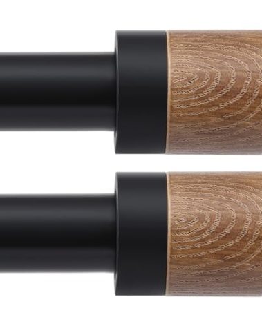 Wood Curtain Rods for Windows 32 to 45 Inches(2.6-3.75ft),1 inch Adjustable Window Curtain Rods with Imitation Wood Grain Finials,Heavy Duty Decorative Drapery Rod for Bedroom,Kitchen and patio 2 Pack