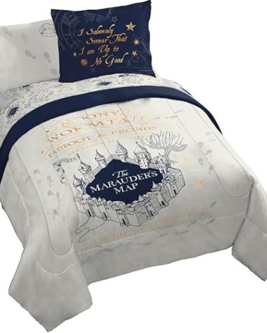Jay Franco Kids Comforter Set Includes Sheets and Pillow Covers - Soft and Cozy Bed Set for Stylish Room Decor, Beige - Harry Potter, 7 Piece Queen Size Bedding