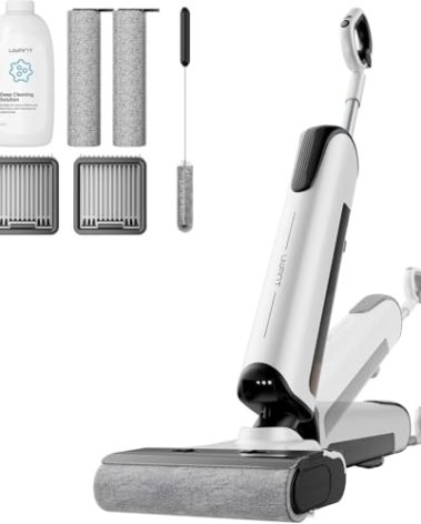 uwant D100 Wet Dry Vacuum Cleaner 180°Lay-Flat Vacuum Mop All in One with 18000Pa Suction Auto Self-Cleaning Anti Odor Stick Pushin Mop Dual-Edge Cleaning Electeic Mop Set for Hard Floor/Carpet,Milky