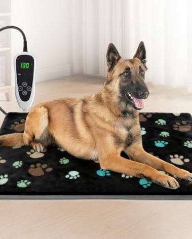 GOLOPET Large Dog Heating Pad 36x24 in with Smart Thermostat Switch and Power Line Protection Tube,Obtained MET and UL Dual Certification,Waterproof Pet Heating Pad for Dogs,with Plush Fabric Cover