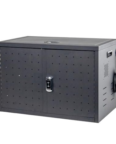 Pearington 16 Device Portable Table Top Charging and Storage Cabinet for iPads, Chromebooks and Laptop Computers, Up to 17-inch Screen Size, Bonus Shelf, Side Handles, Locking Front Door, Cable Clips