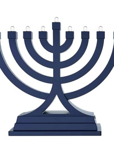 Zion Judaica Mini LED Hanukkah Menorah Battery or USB Operated - Multiple Light Settings On The Go Hanukkiah for Chanukah Decorations (Blue)