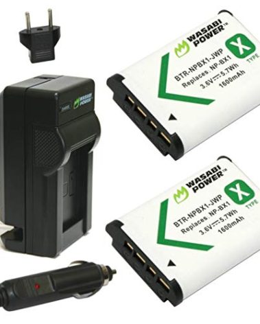 Wasabi Power NP-BX1 Battery (2-Pack) and Charger for Sony NP-BX1/M8, Cyber-Shot DSC-HX80, HX90V, HX95, HX99, HX350, RX1, RX1R II, RX100 (II/III/IV/V/VA/VI/VII), FDR-X3000, HDR-AS50, AS300, ZV-1, etc., black (KIT-BTR-NPBX1-LCH-NPBX1-01)