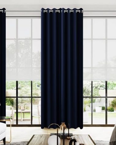 KOUFALL Navy Blue Drapes 96 Inch Long 2 Panels Window Treatments Curtains,Blackout Grommet Room Darkening Thermal Microfiber Silk Curtains for Living Room,Dark Indigo