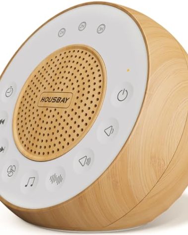 Housbay White Noise Sound Machine for Sleeping, 31 Soothing Sounds, Small Sleep Machine for Adults, Wood Grain Design for Bedroom & Noise Canceling