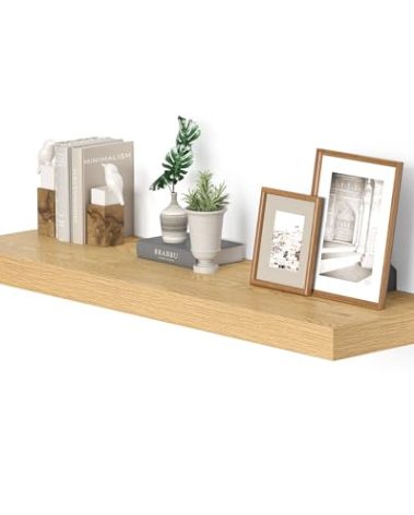 Vivelove 10 inches Deep Floating Shelves 36 inch Long, Single Wall Shelves Heavy Duty 70 lbs for Bedroom, Bathroom, Living Room, Kitchen, Office, Modern Shelf Home Decor, Set of 1, Oak