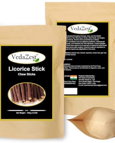 VedaZest Natural Licorice Root Sticks 100% Pure, Raw Chew (100g), Dried Mulethi