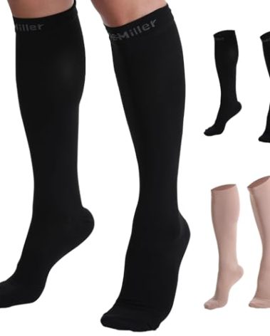 Doc Miller Compression Socks, 30-40 mmHg Medical Grade Closed Toe Socks for Circulation, Shin Splints, Varicose Veins, and Calf Recovery - Knee High Support for Men & Women - Large Size, Black