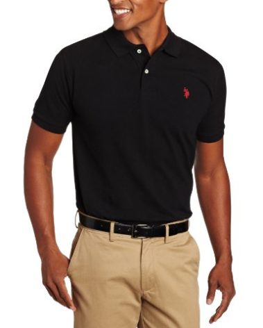 U.S. Polo Assn. Men's Classic Polo Shirt, Two-Button Closure Pique Polo Shirt, Summer Fashion Golf Shirt, Old Black, Large