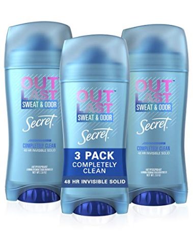Secret Outlast Invisible Solid Antiperspirant Deodorant for Women, Completely Clean, 2.6 oz - 3 Pack