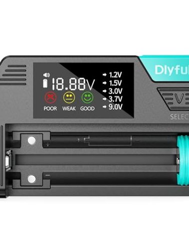 Universal Battery Tester, Dlypow Small Digital Battery Checker with LCD Display for Household Batteries AA AAA C D 9V 18650 CR123A LR44 CR2032 CR2 CRV3 1.5V/3V Button Cell Batteries, Cable Included
