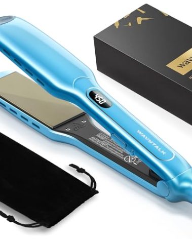 Wavytalk Hair Straightener, 1.7 Inch Wide Vent Sesh Titanium Wet to Dry Flat Iron, Straightener for Damp or Dry Hair (Blue)