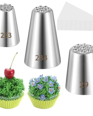 3 PCS Grass Icing Piping Tips and 10 Bags Set, Frosting Piping Kit for Cake Decorating with 233 234 29 Decorating Tips for Frosting, Multi-opening